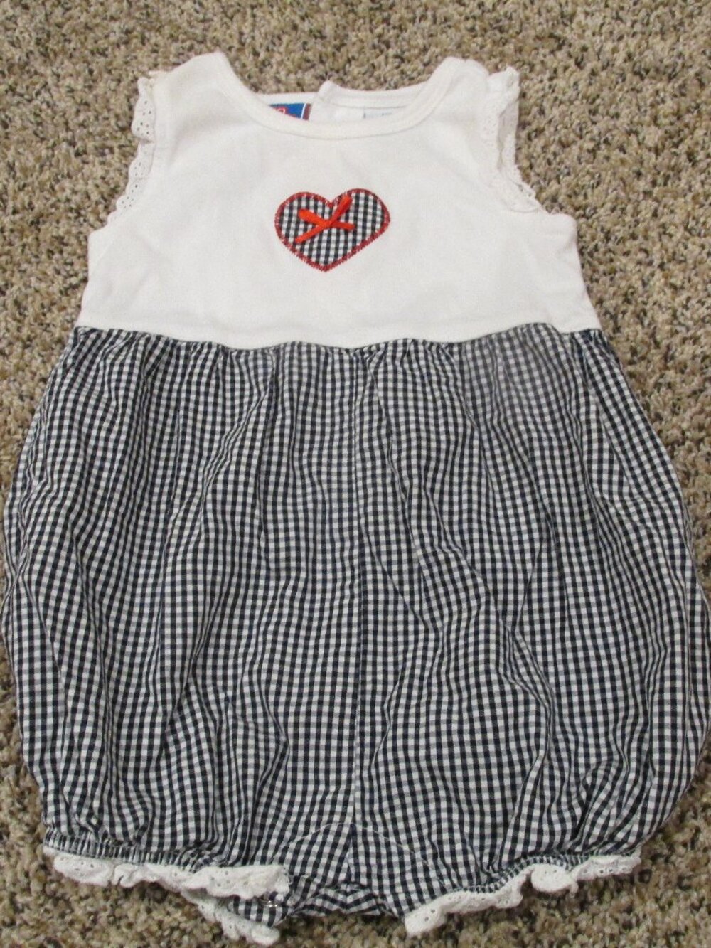 SO 4th Sleeveless Romper‎ Girls Size 12M Red White Blue Patriotic Heart July 4th